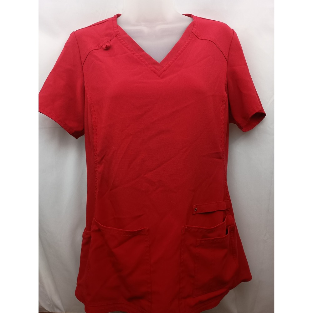 iFlex Red Scrub Top Womens Small V-Neck Short Sleeve Medical Uniform